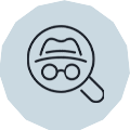 Icon con un detective e una lente di ingrandimento