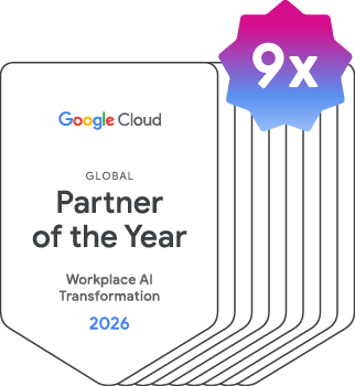 Badge Google Workspace 8 volte partner mondiale dell'anno