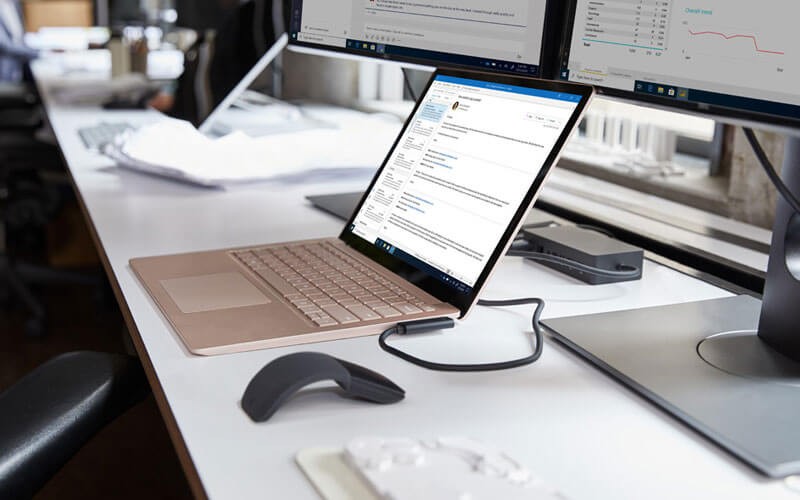 Microsoft Surface Laptop 3 set up as a user workstation