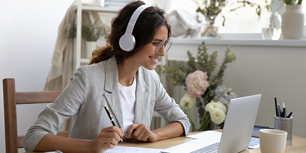 Woman running a meeting via video call