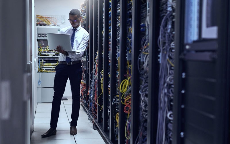 Man in server room
